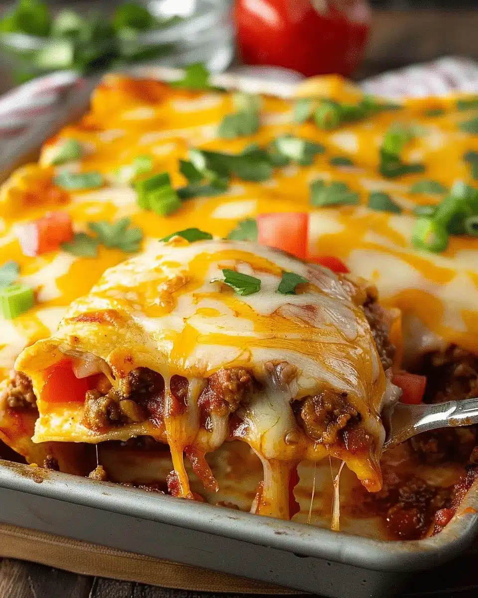 5 Ingredient Beef Enchiladas 1 Delicious 5 ingredient beef enchiladas served on a plate with toppings.