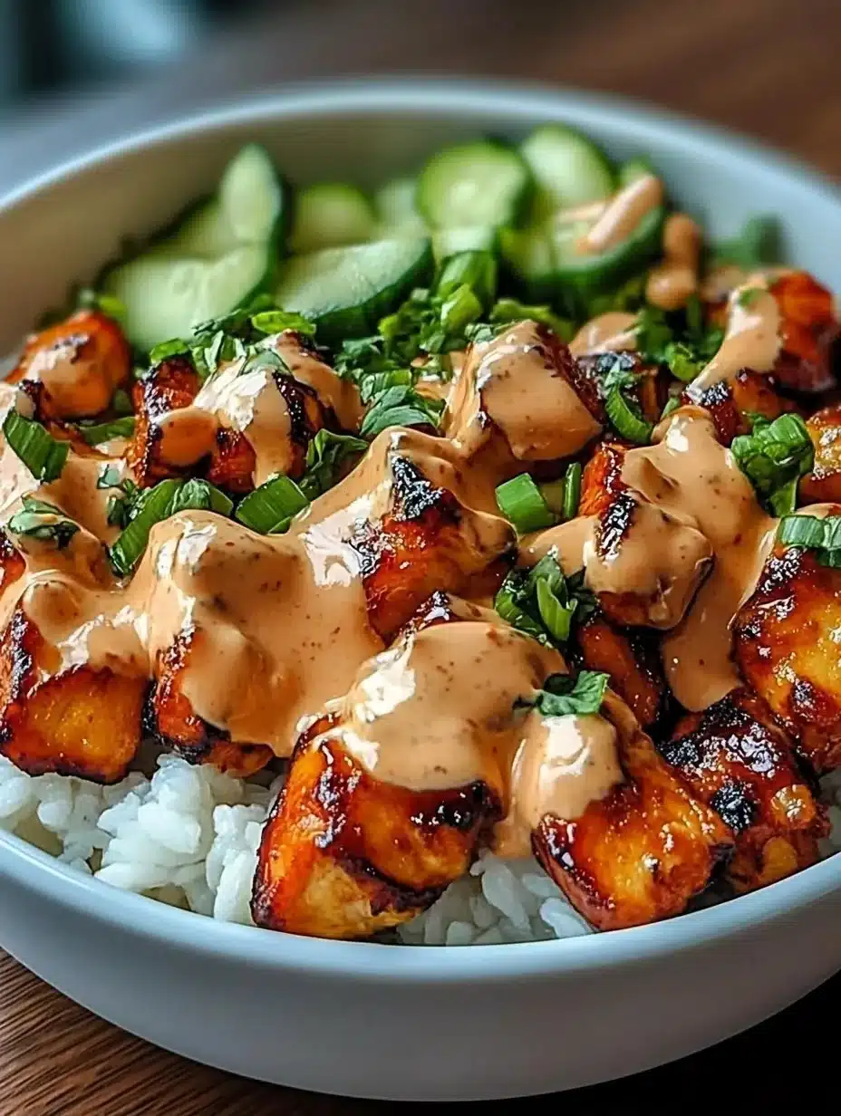 Delicious Bang Bang Chicken Bowl with vibrant ingredients and spicy sauce