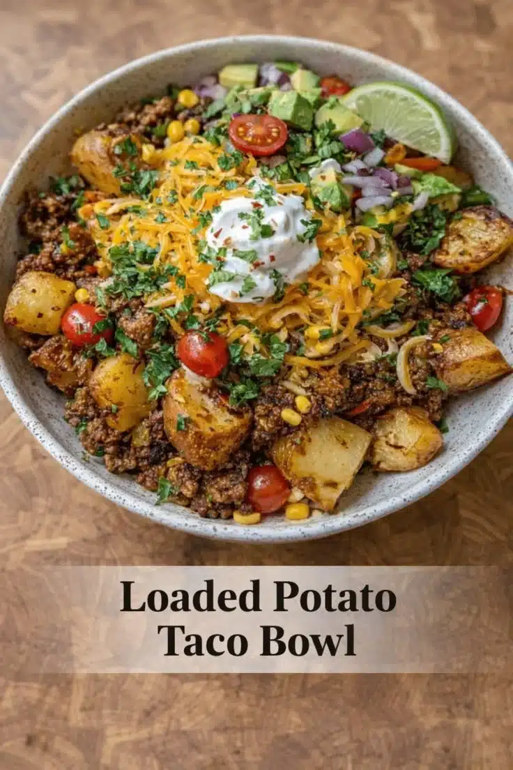 Loaded Potato Taco Bowl 1 Loaded Potato Taco Bowl with toppings and ingredients