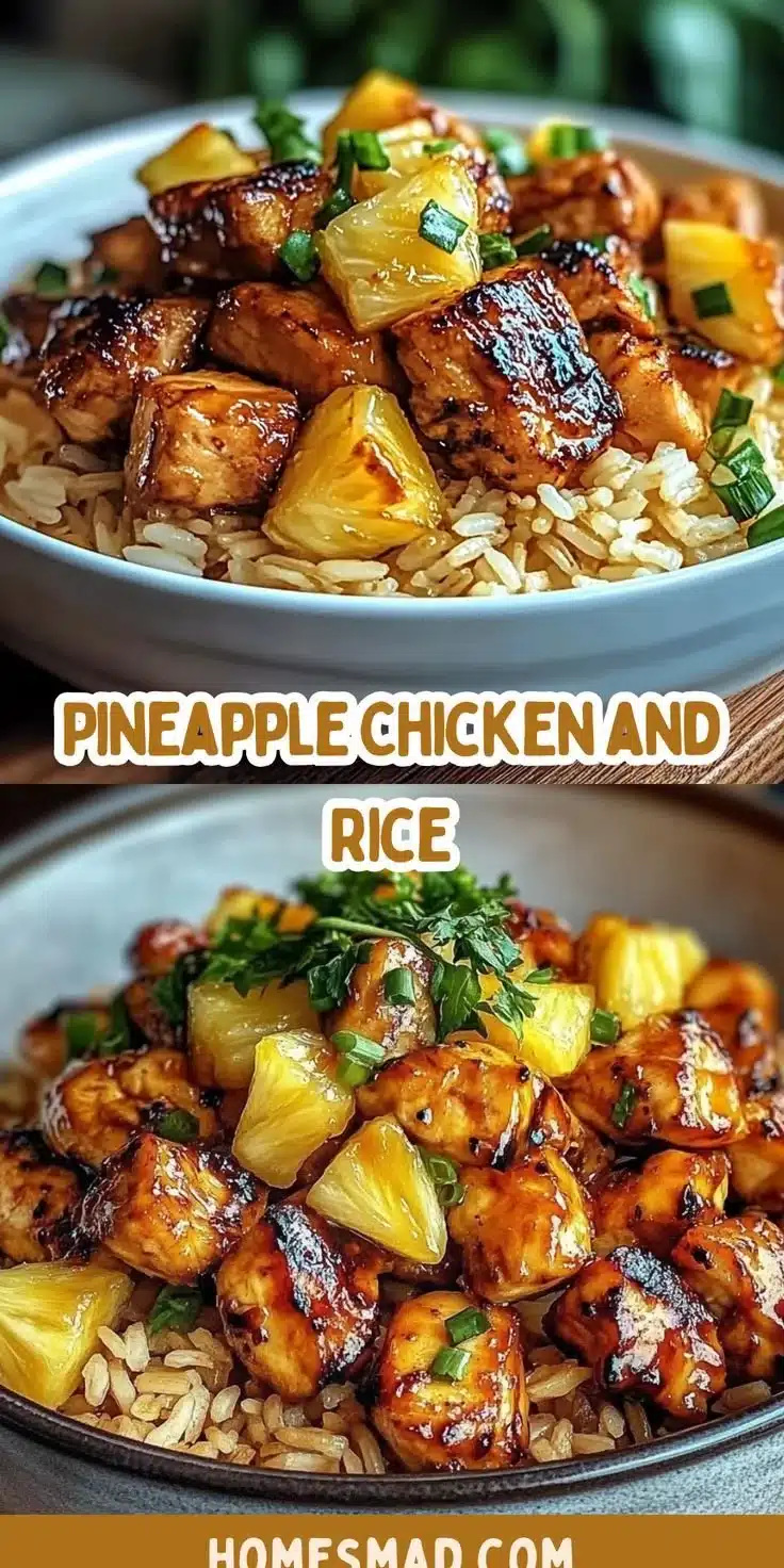 Pineapple Chicken served with rice in a vibrant dish