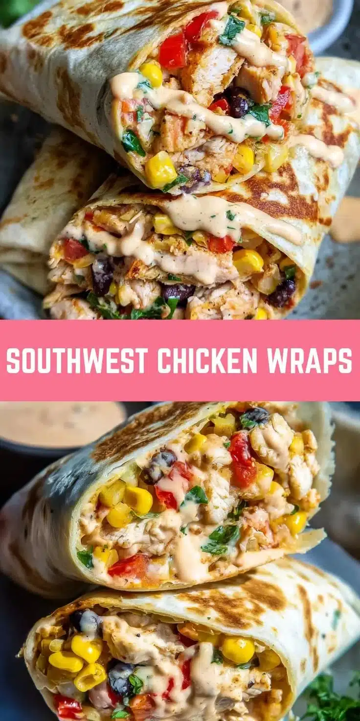 Southwest Chicken Wraps with fresh vegetables and grilled chicken