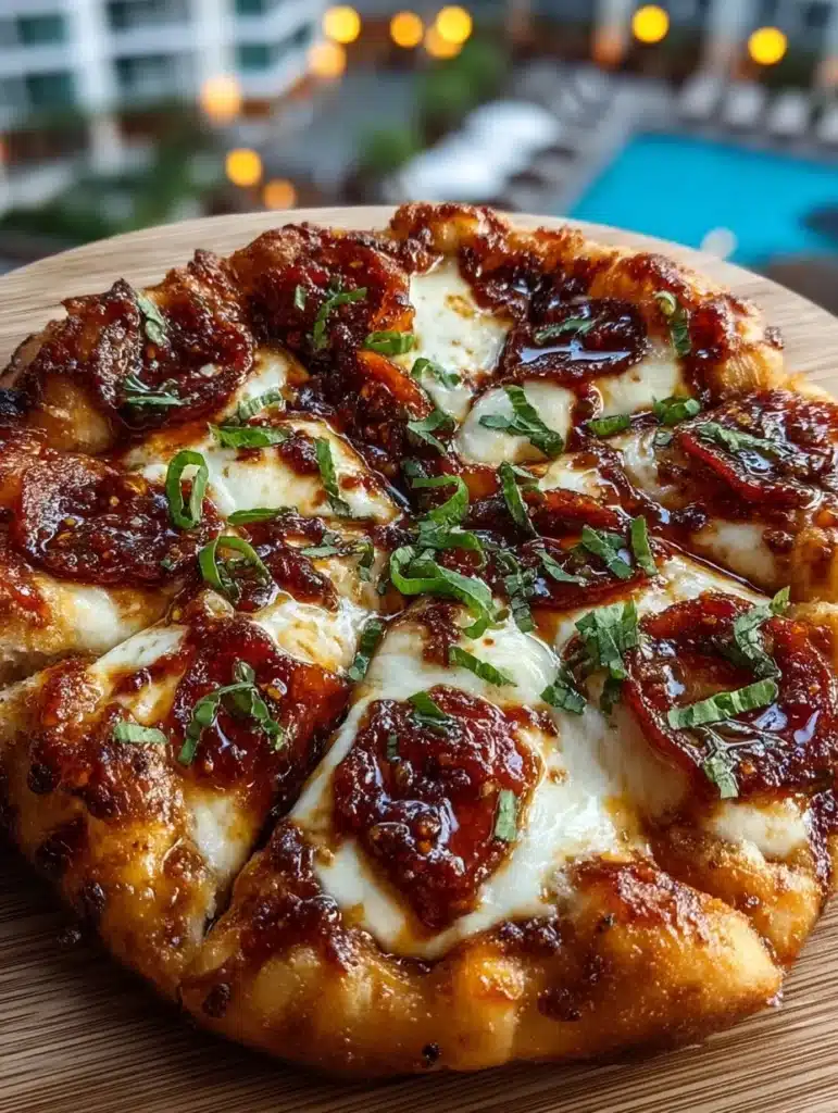 Delicious spicy hot honey pizza topped with cheese and fresh ingredients.