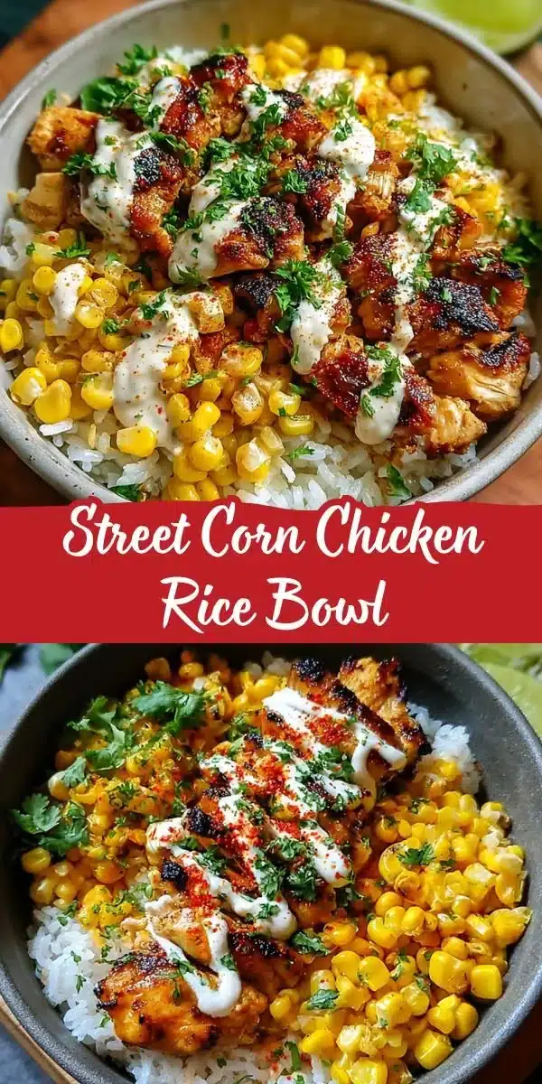 Delicious Street Corn Chicken Rice Bowl with grilled chicken and corn