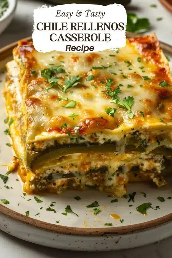 Delicious stuffed chile casserole with layers of spices and comfort food goodness.