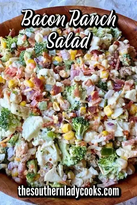 Bacon Ranch Salad with crispy bacon and fresh vegetables in ranch dressing