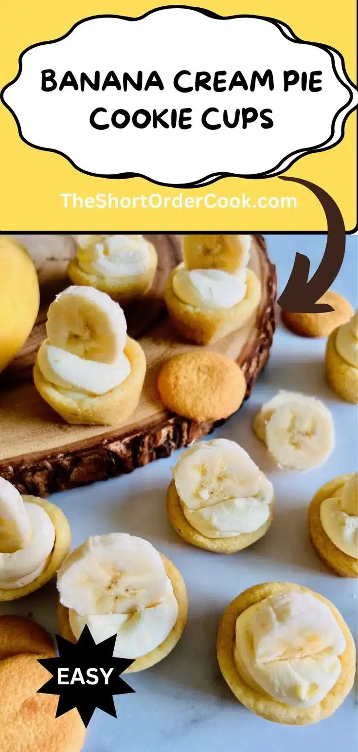 Banana Cream Sugar Cookie Cups topped with creamy banana filling and whipped cream