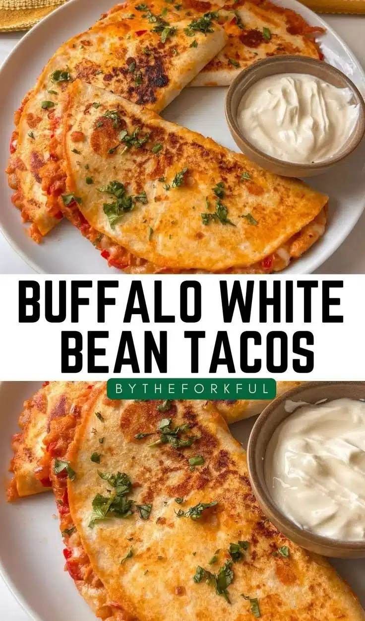 Delicious Buffalo White Bean Tacos topped with fresh ingredients