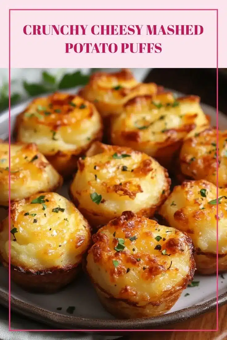 Cheesy mashed potato puffs crispy golden brown and served on a plate.