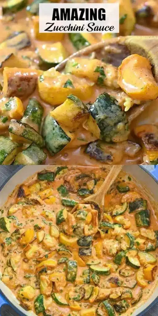 Creamy zucchini sauce served over pasta in a colorful bowl