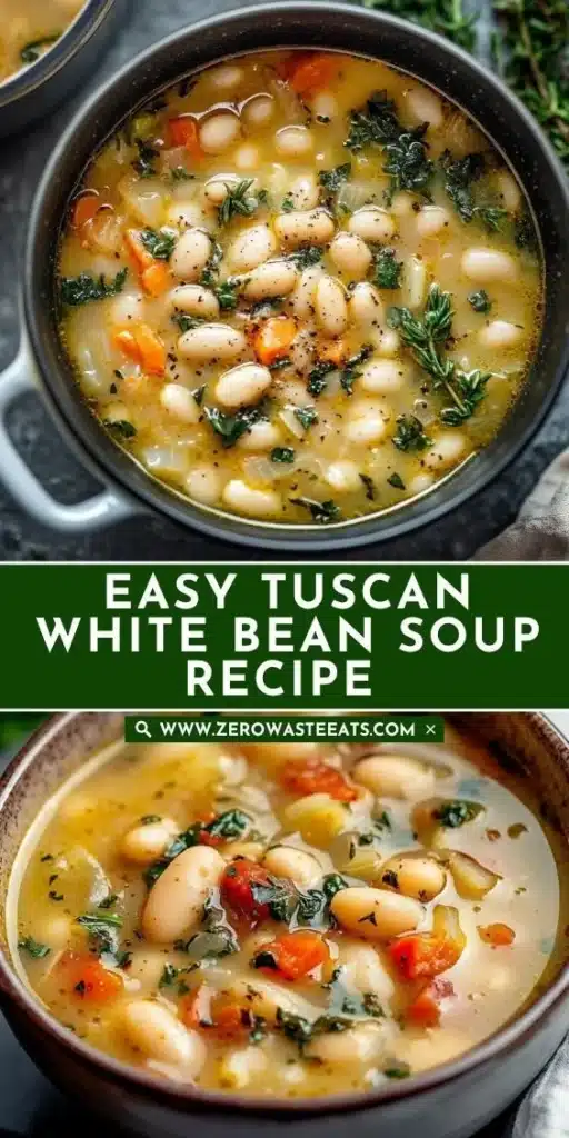 Bowl of Easy Tuscan White Bean Soup garnished with herbs