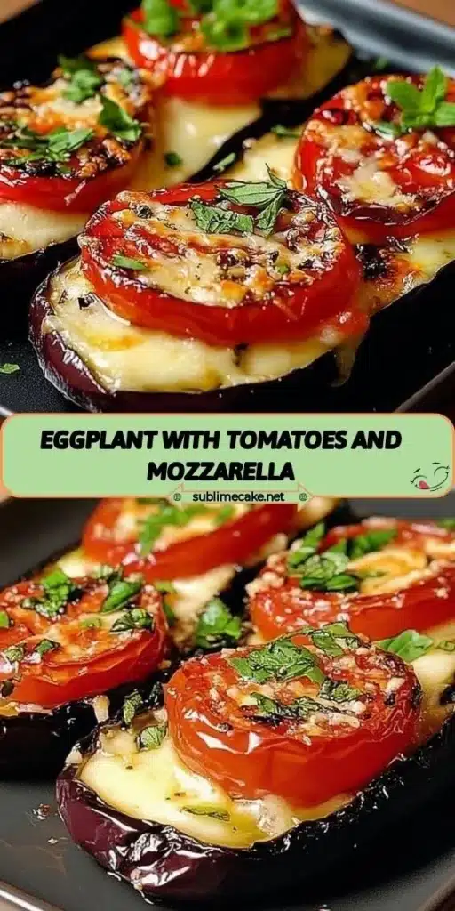 Baked eggplant with fresh tomatoes and mozzarella cheese