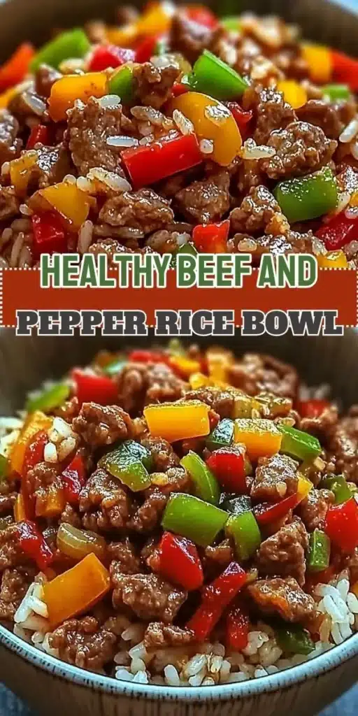 Healthy Beef and Pepper Rice Bowl served with colorful bell peppers and rice