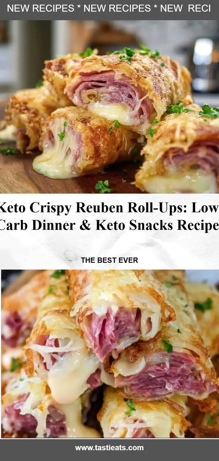 Keto Crispy Reuben Roll-Ups on a plate, garnished with pickles.