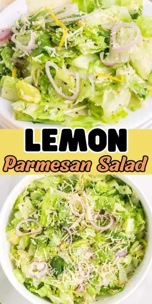 Fresh Lemon Parmesan Salad with greens, lemon slices, and grated Parmesan cheese