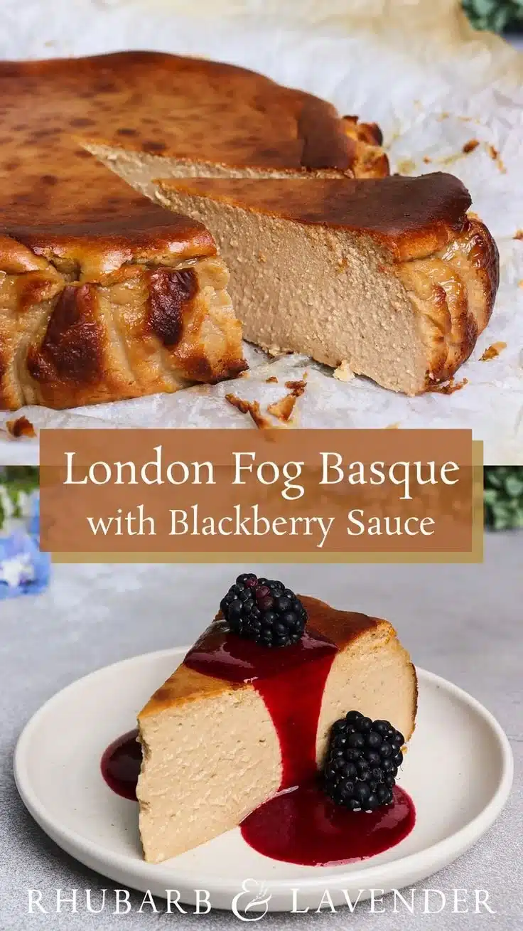 London Fog Cheesecake 1 Slice of London Fog Cheesecake topped with earl grey tea and cream
