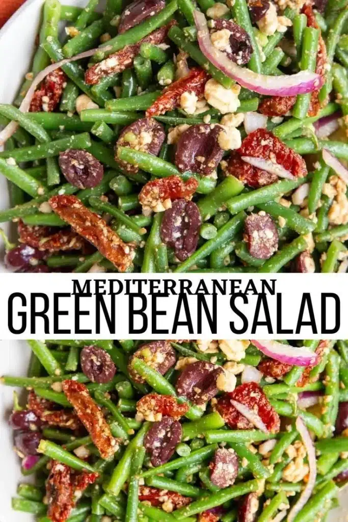 Mediterranean Green Bean Salad with cherry tomatoes and feta cheese
