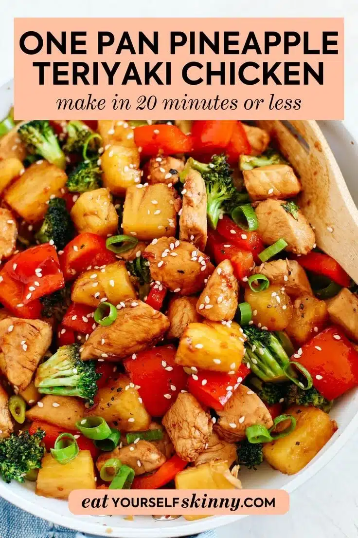 One Pan Pineapple Teriyaki Chicken 1 One Pan Pineapple Teriyaki Chicken served on a plate