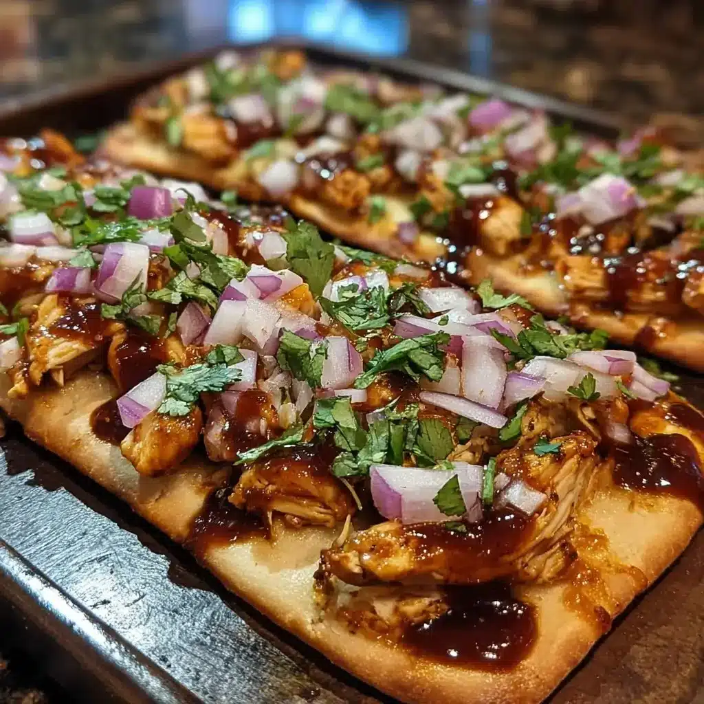 Delicious BBQ Chicken Flatbread Pizzas topped with cheese and fresh ingredients