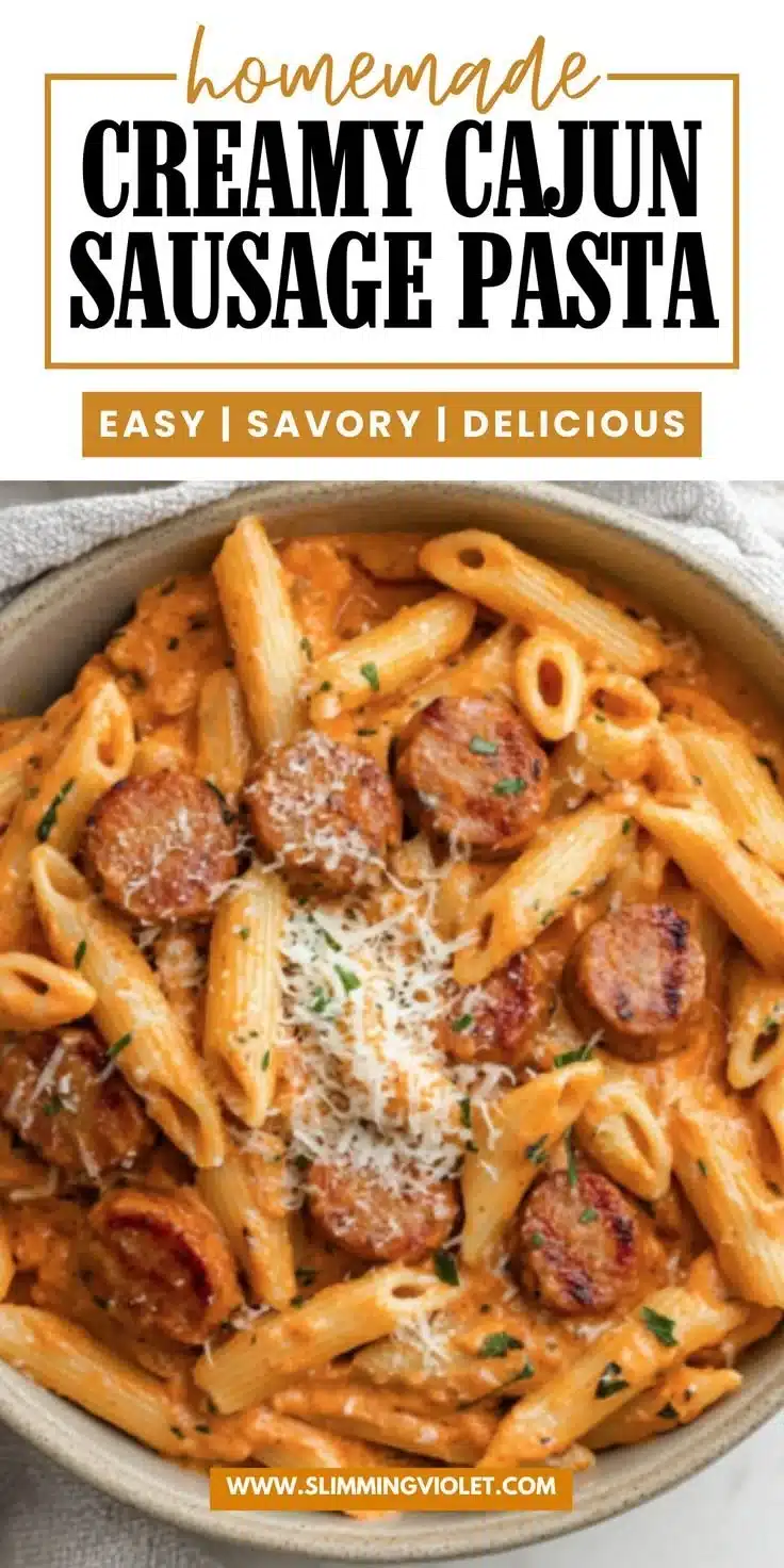 Creamy Cajun sausage pasta with vibrant spices and creamy sauce