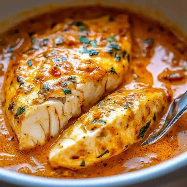 Easy tilapia in roasted pepper sauce with Mediterranean flavors