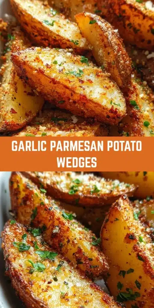 Delicious garlic parmesan potato wedges served on a plate with herbs