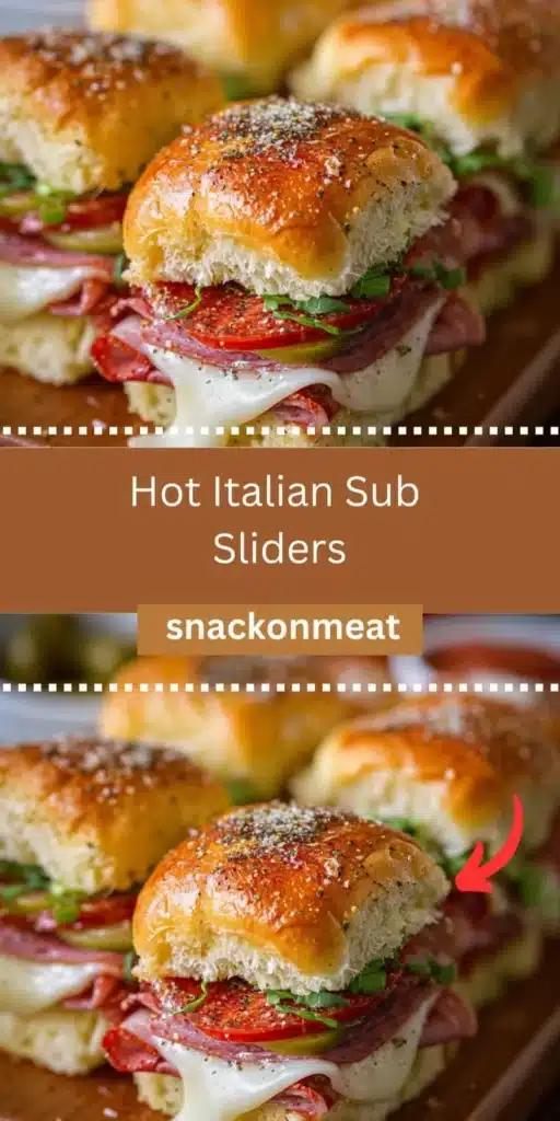 Delicious hot Italian sub sliders with melted cheese and fresh ingredients
