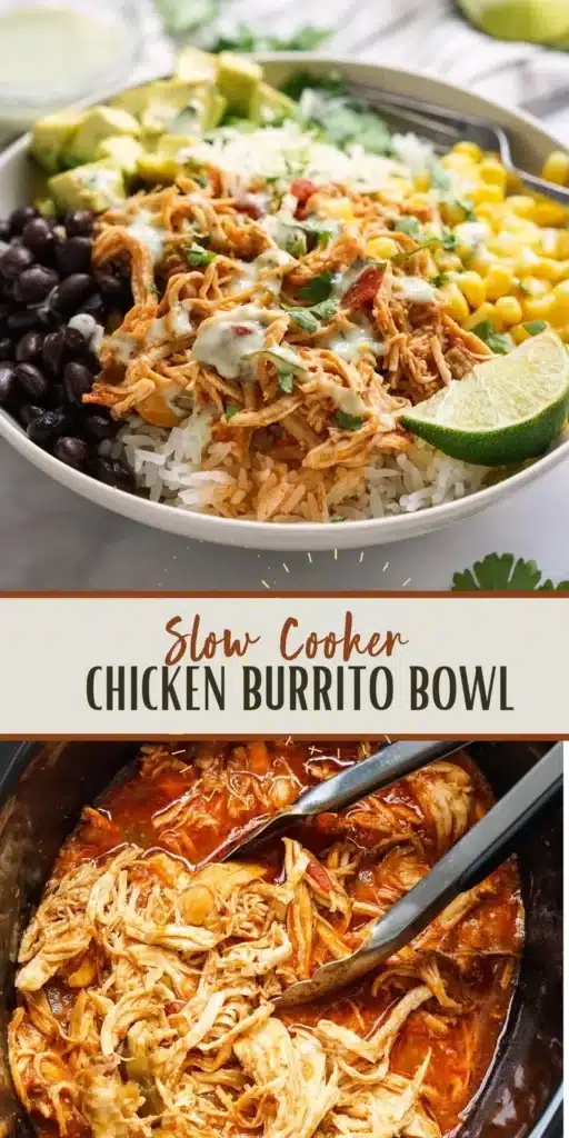 Delicious Mexican-inspired slow cooker chicken bowl with fresh toppings
