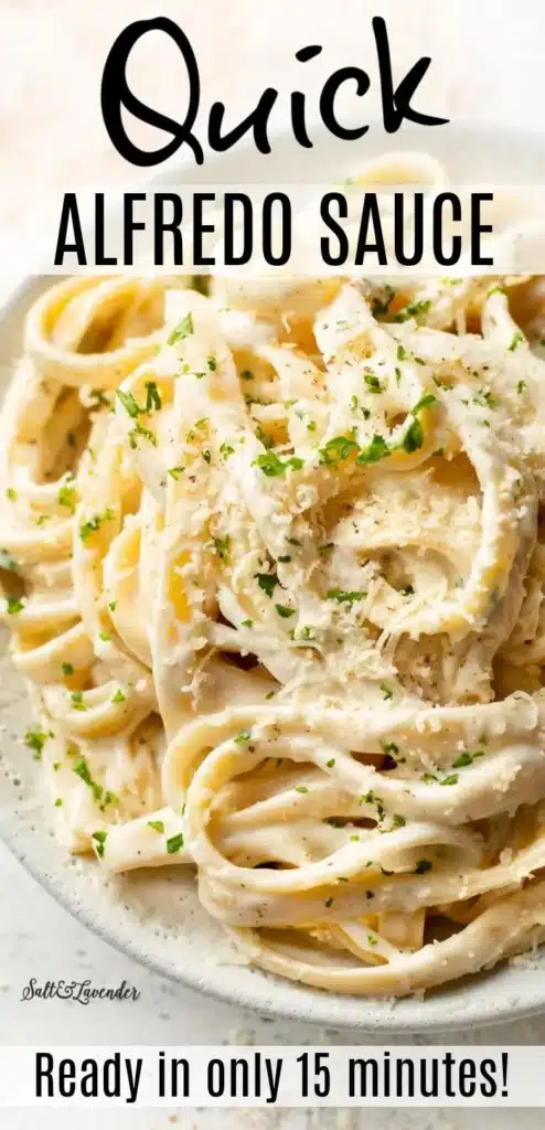 Creamy quick and easy fettuccine alfredo pasta dish served in a bowl.