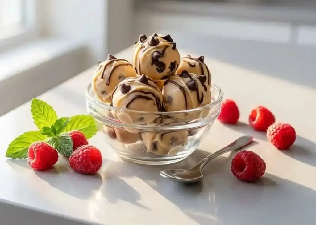 Frozen Greek yogurt peanut butter bites on a plate
