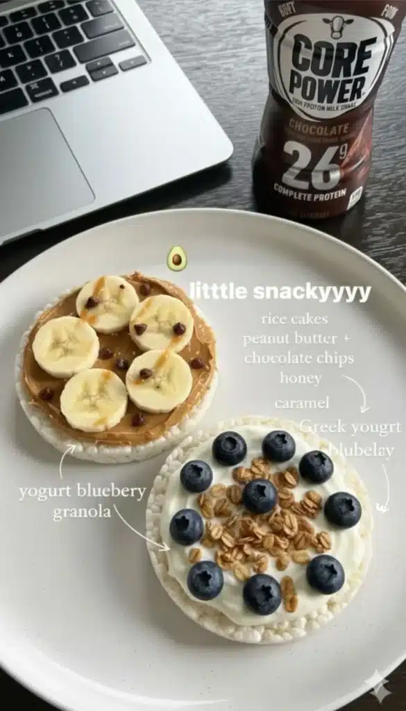A variety of healthy snacks including fruits, nuts, and yogurt.