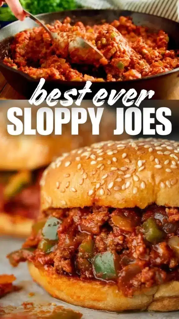 Delicious homemade sloppy joes served on a bun with a side of fries