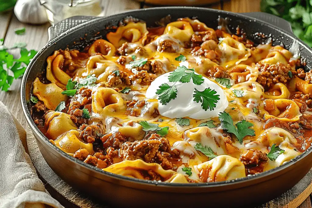 Cheesy Beef Enchilada Tortellini Skillet Recipe Tonight