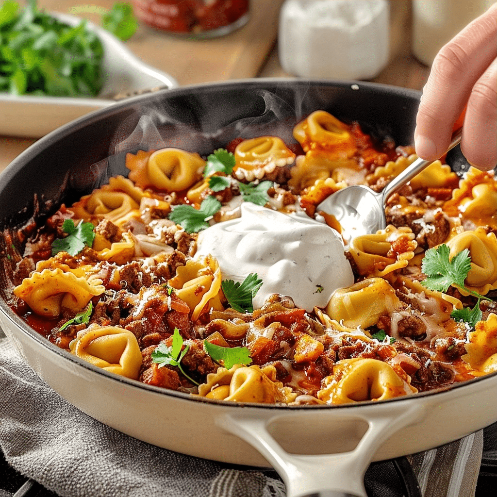Cheesy Beef Enchilada Tortellini Skillet Recipe Tonight 2 image 1779763131655