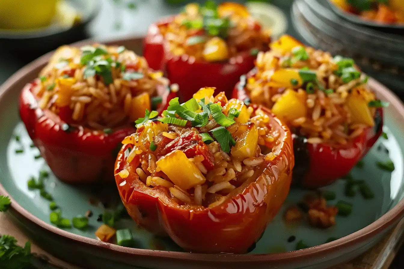 Teriyaki Pineapple Chicken Rice Stuffed Peppers Recipe
