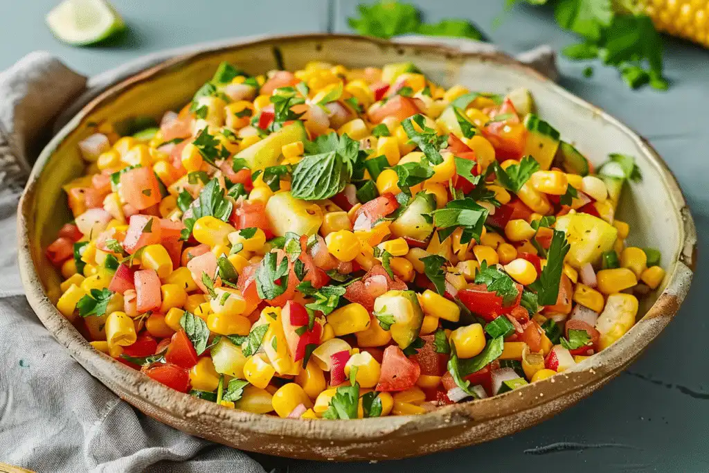 Summer Corn Salad with Tomato, Basil and Olive Oil