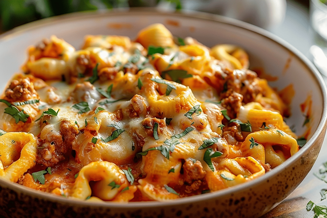 Cheesy Beef Enchilada Tortellini Casserole for Weeknights