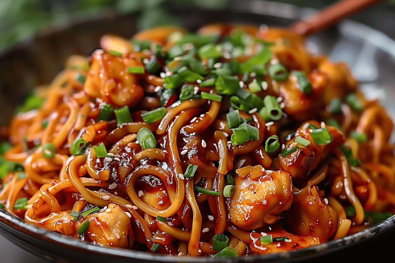Sticky Garlic Chicken Noodles Recipe with Honey Glaze