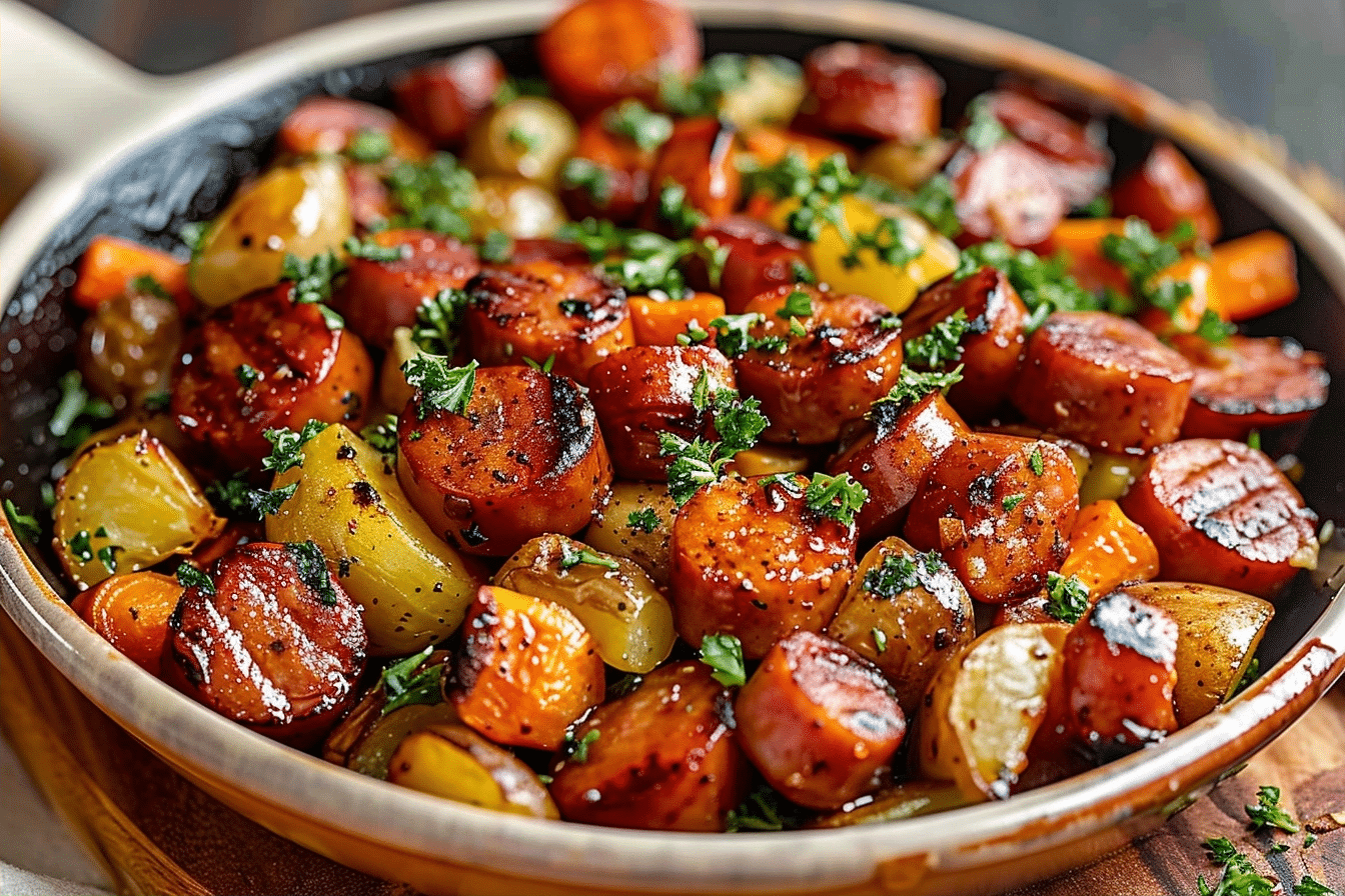 One Pan Honey Garlic Kielbasa and Veggies Sheet Pan Dinner