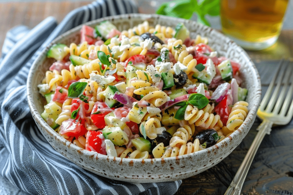 Tangy Mediterranean Pasta Salad with Tuna & Za'atar and Feta