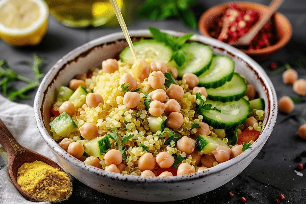 Lemon Herb Quinoa with Garbanzo Beans: Bright Summer Salad