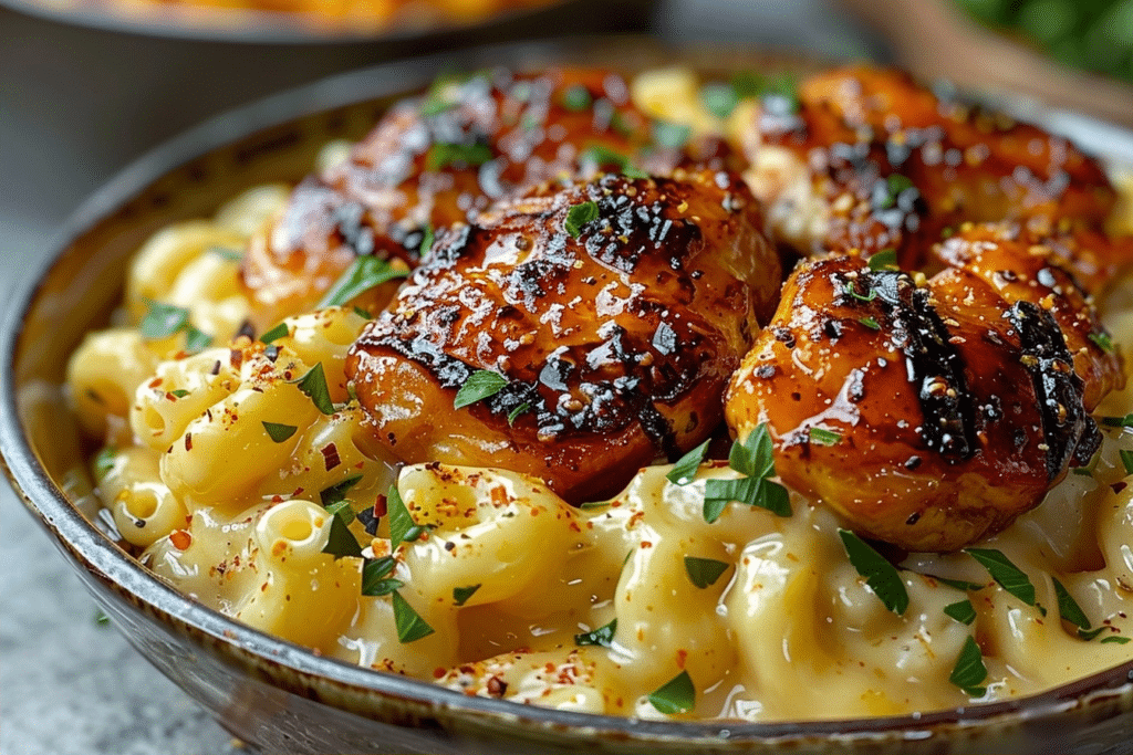High-Protein Honey Garlic Butter Chicken with Mac & Cheese